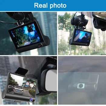 Automobilių DVR 3 Fotoaparatų Objektyvas 4.0 Colių Brūkšnys Kamera, Dvigubas Objektyvas Su galinio vaizdo Kamera Vaizdo įrašymo Auto Registrator skaitmeniniai vaizdo įrašymo įrenginiai Brūkšnys Cam