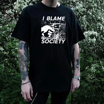 Aš Kaltinti Visuomenę Vyrai T-Shirt Grunge Punk Stiliaus Streetwear Marškinėlius Vasara O-kaklo Negabaritinių Medvilnė Tee 90-ųjų Mados Gotikos Viršų
