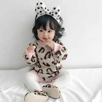 Baby Girl Bodysuit Medvilnės Leopard Rudenį Naujagimio Drabužėlių Mergina Jumpsuit Megzti Vaikiški Drabužiai Baby Girl Megztinis