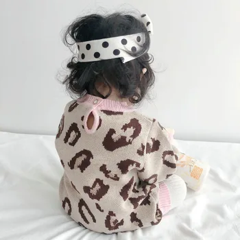 Baby Girl Bodysuit Medvilnės Leopard Rudenį Naujagimio Drabužėlių Mergina Jumpsuit Megzti Vaikiški Drabužiai Baby Girl Megztinis