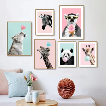 Baby Vaikų Darželio Sienos Meno Mielas Animacinių Filmų Gyvūnų Nuotraukas, Kramtomosios Gumos Žirafa Panda Plakatai Zeabra Drobė, Tapyba Už Vaikas Miegamojo Puošimas