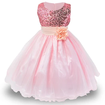 Baby Vaikų Girl Dress 2020 Vaikai Ceremonijos Šalies Vasaros Princesė Vestuvės dress blizgančiais Rankovių Mergaičių Drabužiai