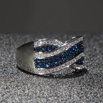 Bague Ringen klasikinis 925 sterlingas sidabro žiedas žavesio moterų mėlynas safyras brangakmenių moterys šalis didmeninės dovanų dydis 6-10