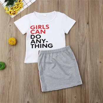 Bamblys Kūdikių Vaikams Mergaitėms Trumpomis Rankovėmis Laiškas Spausdinti Viršūnes Mini Sijonai Atsitiktinis Vasaros Aprangą Nustatyti Baby Girl Drabužiai 2019