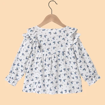 Bamblys vaikams, kūdikių mergaitės ilgomis rankovėmis gėlių spausdinti ruched topai marškinėliai gana mergaičių palaidinukės vaikų drabužių mergina drabužius, 1-6Y