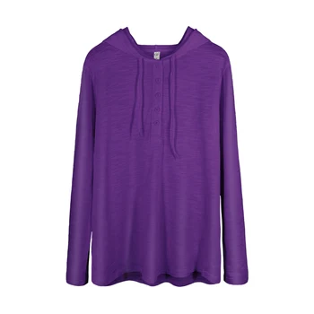 Bambuko medvilnės moterų marškinėliai 2019 m. vasarą naujosios medvilnės, violetinė v-kaklo su gobtuvu prarasti panele laisvalaikio puloveriai outwear viršūnės
