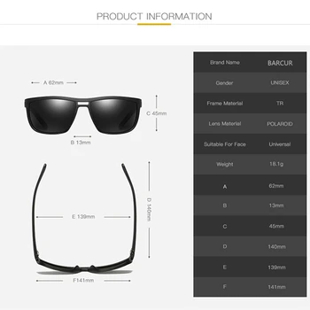 BARCUR Dizaino Ultralight TR90 Akiniai nuo saulės Vyrams Poliarizuota Vairavimo Saulės akiniai Vyrų Lauko