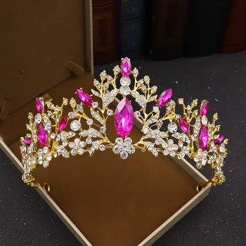Baroko Vintage Rose Gold Spalva Crystal Širdies Nuotakos Rožančiai Karūna kalnų krištolas Inscenizacija Diadem CZ Lankelis Vestuvių Plaukų Aksesuarai