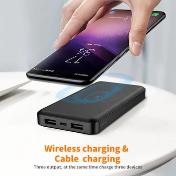 Baseus 10000mAh Belaidį Kroviklį Power Bank Dual USB Powerbank Išorės Baterija Belaidžio Įkrovimo Poverbank iPhone Samsung