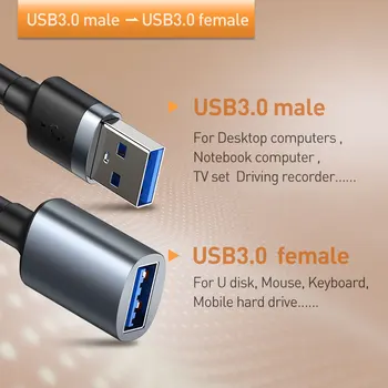 Baseus USB prailginimo Kabelis USB 3.0 Kabelį, Vyrų ir Moterų Kabelio ilgintuvas Smart TV PS4 Xbox SSD 5GB US3.0 Duomenų Sinchronizavimo Laidas