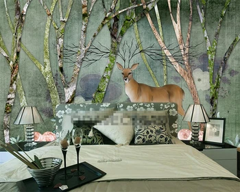 Beibehang tapetai europos miško briedis, retro stiliaus 3D foto tapetai, freskos, miegamojo kambarį vaizdo siena 3D tapetai