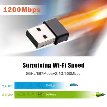 Belaidžio WiFi Adapteris 1200Mbps USB3.0 Dongle 2.4 G/5G Ilgo Nuotolio Stabilus Signalas Tinklo 