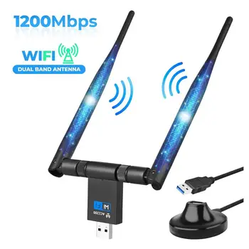 Belaidžio WiFi Adapteris 1200Mbps USB3.0 Dongle 2.4 G/5G Ilgo Nuotolio Stabilus Signalas Tinklo 
