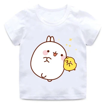 Berniukų ir mergaičių animacinių Molang ir Piupiu T-shirt spausdinti vaikams mielas triušis juokinga drabužiai vaikams vasarai medvilnės apvalios kaklo atsitiktinis marškinėliai