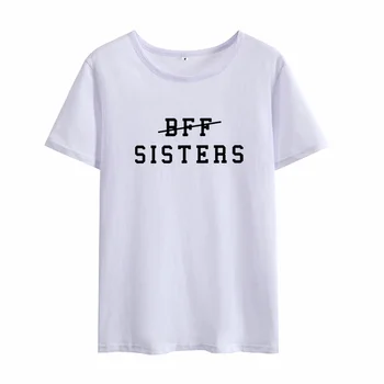 Bff Sesuo Marškinėliai Moterims trumpomis Rankovėmis Geriausias Draugas Marškinėlius Moterims Medvilnės O-neck Tee Marškinėliai Femme Viršų Balta Camisetas Mujer