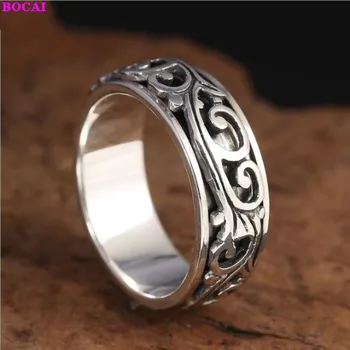 BOCAI S925 sterlingas sidabro žiedai vyrams ir moterims 2020 naujas mados Tailando sidabro sėkmės žiedas pasukti rotango žolės žiedas