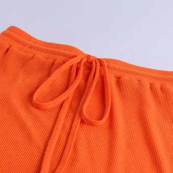 BOOFEENAA Neon Orange Briaunoti Seksualus Dviejų dalių Rinkinys Moterims Gilia V Pasėlių Viršuje, Sijonas Atitikimo Rinkiniai Vasarą Klubo Apranga Moterims C69-AB01