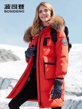 BOSIDENG naujas atšiaurių žiemos tirštėti žąsų pūkų paltai moterims natūralių kailių vandeniui vėjo aukštos kokybės slidinėjimo kailis B80142148