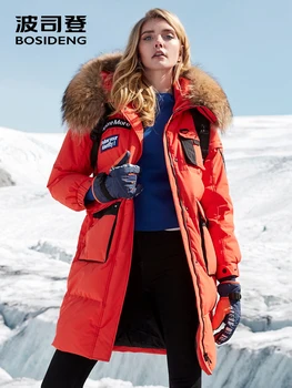 BOSIDENG naujas atšiaurių žiemos tirštėti žąsų pūkų paltai moterims natūralių kailių vandeniui vėjo aukštos kokybės slidinėjimo kailis B80142148