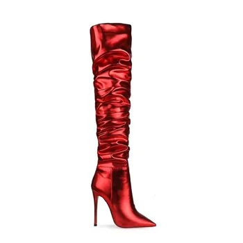 Britų stiliaus Seksualus, super didelis stiletto kulno moterų batai virš kelio raukšlės mados moteris batai bateliai aukštakulniai sexy