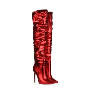 Britų stiliaus Seksualus, super didelis stiletto kulno moterų batai virš kelio raukšlės mados moteris batai bateliai aukštakulniai sexy