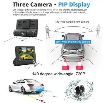 Brūkšnys Cam Automobilių 1080P FHD DVR Automobilių Vairavimo Diktofonas Su galinio vaizdo Kamera, 4