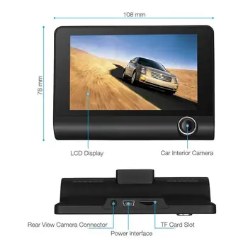 Brūkšnys Cam Automobilių 1080P FHD DVR Automobilių Vairavimo Diktofonas Su galinio vaizdo Kamera, 4