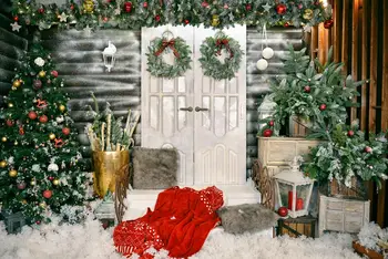 Capisco Kalėdų Fono Nuotrauka Žiemos Sniego, Kalėdų Medžio Vainikas Medienos Durys, Namų Dekoro Šeima Švenčia Šalies Photocall