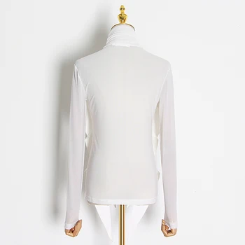 CHICEVER Perspektyvos T Marškinėliai Moterims Golfo ilgomis Rankovėmis Kratinys Raukiniai Dizaineris Balta Atsitiktinis T Marškinėliai Moteriška 2020 Banga