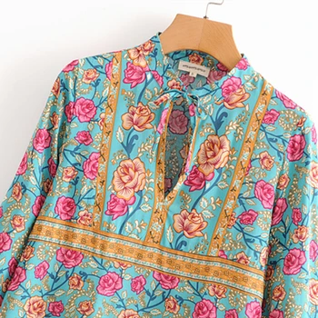 Chu Sau grožį 2019 Naujas Mados Senovinių Rožių Gėlių Spausdinti Palaidinės Moterims Boho Lankas Gražus Marškinėliai Moteriška Camisa De Moda