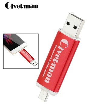 Civetman OTG USB Flash Drive 8GB 16GB 32GB 64GB USB 2.0 Flash Atminties Dual Mini Pen Ratai 128G Pendrives ir PC 