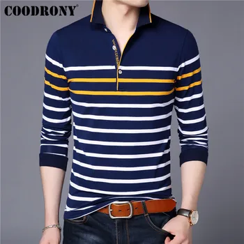 COODRONY Prekės Long Sleeve T Shirt Vyrai Streetwear Dryžuotas Marškinėlius Rudenį Medvilnės Marškinėliai Vyrams, Verslo Atsitiktinis Marškinėliai Homme 95030