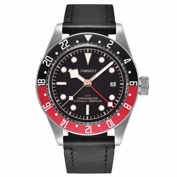 Corgeut Mechaninė Vyrų Automatinis laikrodis safyro stiklas GMT Sporto Plaukti Laikrodis Oda Prabangus Laikrodis top Brand Relojes Hombre