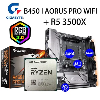 CPU AMD Ryzen 5 3500X + Gigabyte B450 I AORUS PRO WIFI Plokštė Nustatyti AM4 3.6 GHz 4.1 GHz B450 Placa-Mãe AM4 R5 3500X HDMI NAUJAS