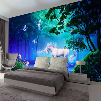 Custom Foto Tapetai, Gyvenamasis Kambarys su Sofa-lova, TV Foną, Sienų Apdaila Dažymas Miško Vienaragis Didelės Freskos Tapetai Sienos 3D