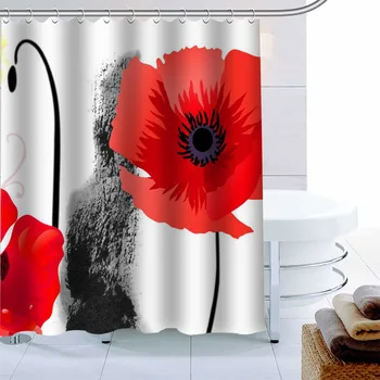 Custom Raudonos Aguonos Gėlių Vandeniui Audinio Dušo Užuolaidos Vonios Užuolaidų 180X180cmPolyester Audinio Užuolaidos Vonios kambarys