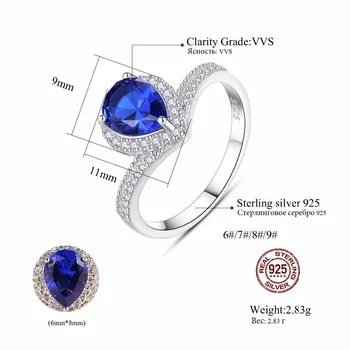 CZCITY Prabanga Ašaros Formos Mėlynas Safyras Žiedas 925 Sterlingas Sidabro Fine Jewelry Naują Dovanų Moterims Vestuves Žiedai, Papuošalai