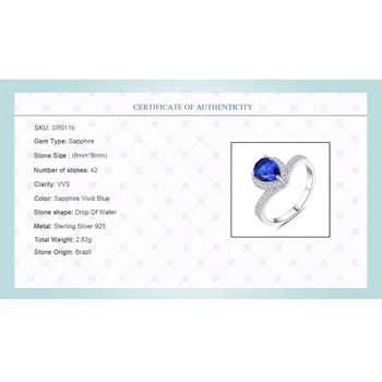 CZCITY Prabanga Ašaros Formos Mėlynas Safyras Žiedas 925 Sterlingas Sidabro Fine Jewelry Naują Dovanų Moterims Vestuves Žiedai, Papuošalai