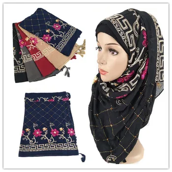 D12 10vnt Aukštos kokybės medvilnės, viskozės gėlių siuvinėjimas hijab skara skara moterų maxi-šalikas/šalikai wrap lankelis