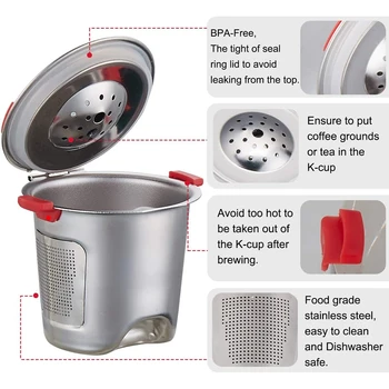Daugkartinio naudojimo K Puodeliai Tinka Keurig Kavos virimo aparatas - Nerūdijantis Plienas K Taurė - Universalus Daugkartiniai K Taurės Filtras Be BPA