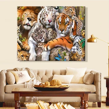 Dažų numeris meno tapybos numeriai Gyvūnų Tigras, Leopardas Realizmo Miegamojo dekoratyviniais kabo tapybos Rankų darbo Individualų
