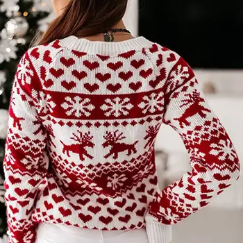 Derliaus Linksmų Kalėdų Megztiniai Moterims Ilgomis Rankovėmis Rudenį, Žiemą Elniai Spausdinti Moterų Megzti Megztinis Elegantiškos Viršų Megztinis