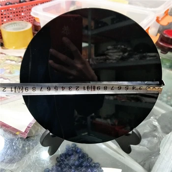 DHX SW didžiulis 20cm natūralus juodas obsidianas plokštė fengshui storio veidrodis rato disko reiki gydymo akmuo kristalas su nemokama lentynos