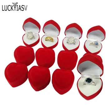 Didmeninė 24Pcs Romantiška Aksomo Gimtadienio vestuvinis Žiedas Lange Raudona Širdies Formos Valentino Diena Žiedą Dovanų Dėžutėje Aksomo Žiedo Dėžutę