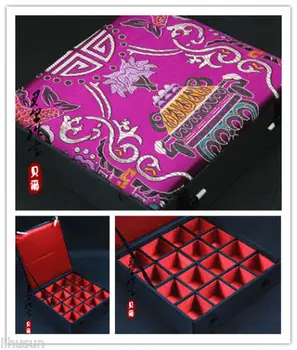 Didmeninė 3pcs Kinijos Rankų darbo Klasikinis Šilko, Papuošalų Dėžutės 16 Kvadratinių Skyrelio