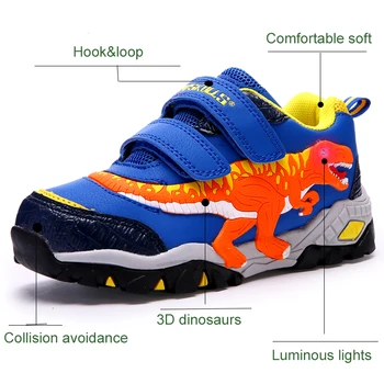 Dinoskulls berniukai sportbačiai vaikams, sporto veikia žėrintis batai led Kvėpuojantis bateliai tenso infantil mados ir laisvalaikio bateliai, dydis 27-34