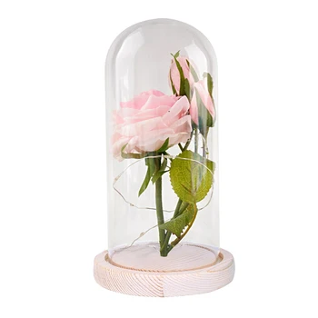 Dirbtinių Gėlių Konservuoti Rožės Vestuvių Namų Patalpų Apdailos LED Rožių Gėlių Dome Medienos Bazės Romantiška
