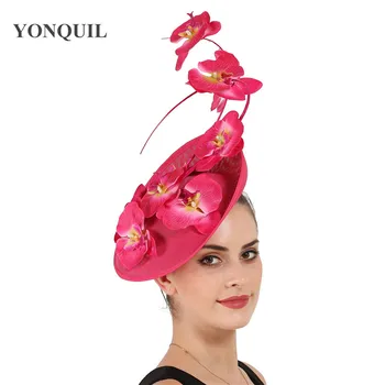 Dirbtinė Sinamay Didelis Spalvingas Fascinator Moterų Skrybėlės Vestuvių Skrybėlę Nuotaka Elegantiškas Gėlių Kaspinai Priedai Su Kaspinai