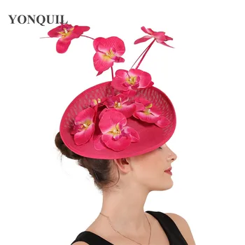 Dirbtinė Sinamay Didelis Spalvingas Fascinator Moterų Skrybėlės Vestuvių Skrybėlę Nuotaka Elegantiškas Gėlių Kaspinai Priedai Su Kaspinai