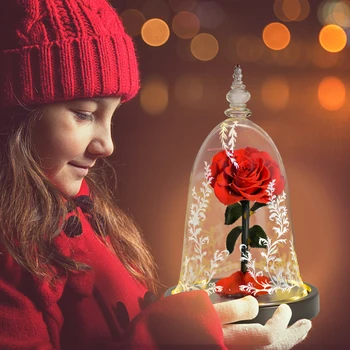 Dirbtinės Gėlės Grožis Ir Žvėris Amžinąjį Gėlių su LED Naktį Lemputė šviečia Kalėdų Gimtadienio Dovanos Mergaitė